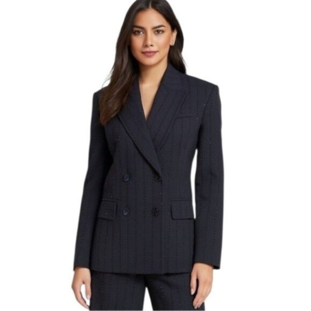 Mac Duggal Womens Blazer Navy Blue Jewel Embellished NWT Size Medium R81160